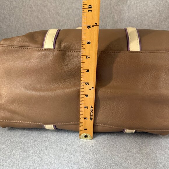 Levenger Taupe Brown Cream Purple Overnight Travel Bag Shoulder Duffel Weekend - Picture 6 of 16
